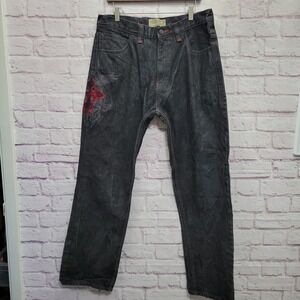 VTG Gold Label Embroidered Jeans‎ Mens 36x34 Cross Wings Y2K Cyber Grunge Goth